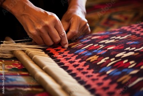 binding process of a traditional hand-woven carpet