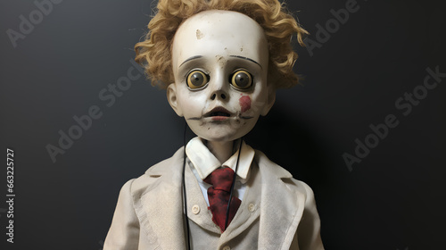 Creepy scary halloween doll with scars and big eyes