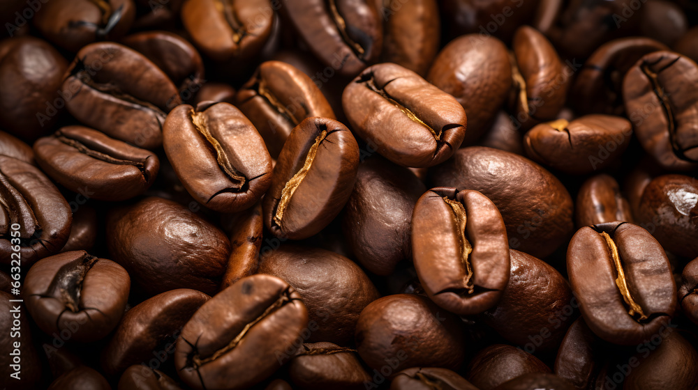Fototapeta premium Close-up of Rich Roasted Coffee Beans