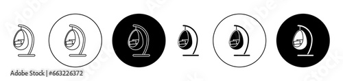 hanging chair icon set. swing patio armchair vector symbol in black filled and outlined style.