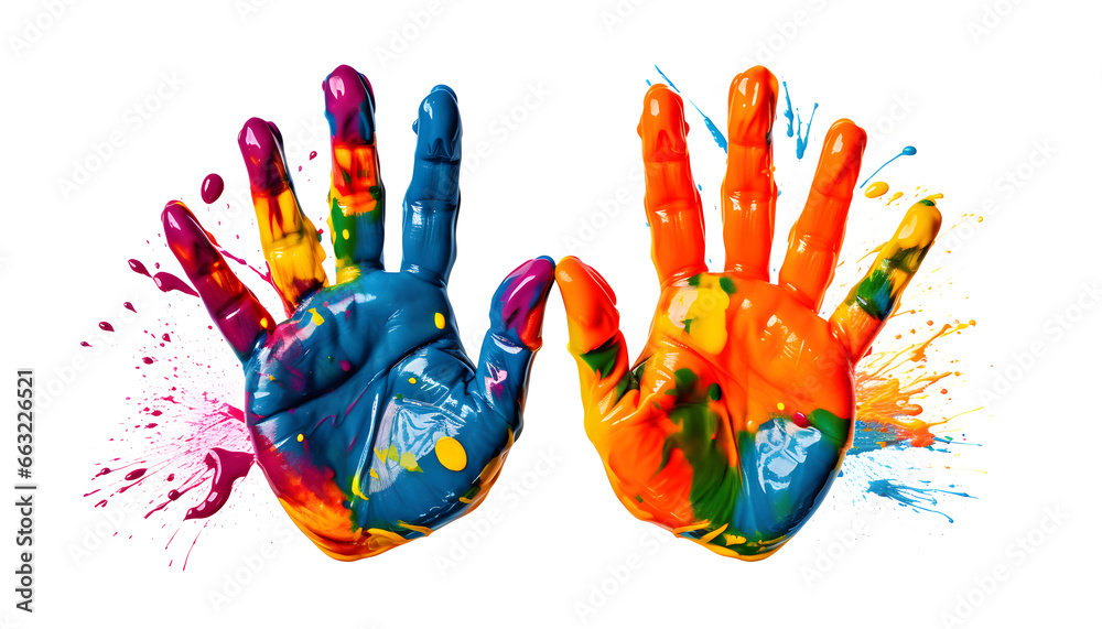Colorful handprints on white background Colorful handprints on white background