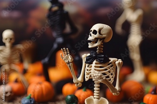 halloween skeleton with skull and crossbones.AI Generated
