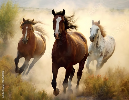 A group of horses running on the land. © MKhalid