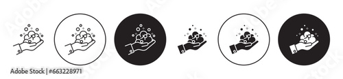 Foam icon set. shaving cream bubbles vector symbol. cleansing soap wash foam sign in black filled and outlined style. photo