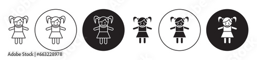 doll icon set. baby doll vector symbol in black filled and outlined style.