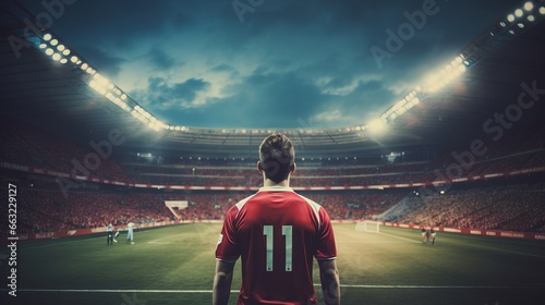Rear view of football player standing against view of the empty stadium © hardqor4ik