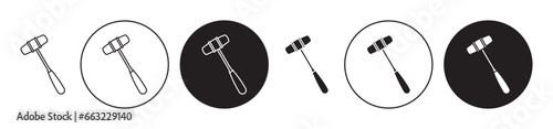 reflex hammer icon set. doctor medical hammer vector symbol in black filled and outlined style.