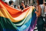 People Holding lgbtq+ flag. AI Generated