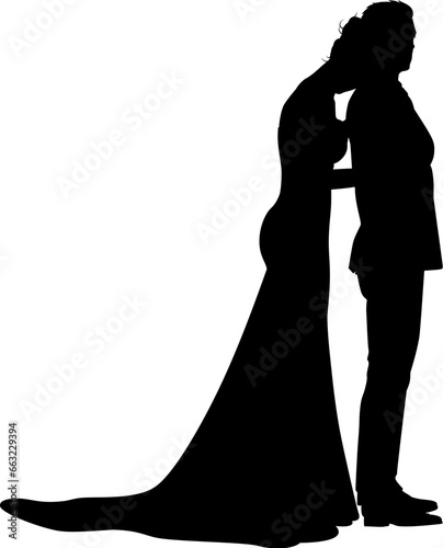Bride and groom couple silh...