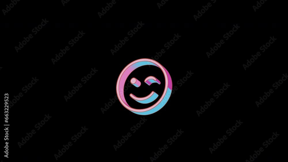 Bright smile wink icon is jumping merrily. Retro style. Alpha channel black. Looped from frame 120 to 240, Alpha BW at the end Bright smile wink icon is jumping merrily. Retro style. Alpha channel black. Looped from frame 120 to 240, Alpha BW at the end