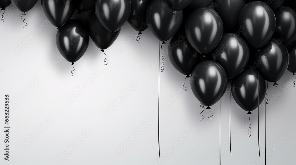 Black balloons with ribbons on white background. Black friday concept Black balloons with ribbons on white background. Black friday concept