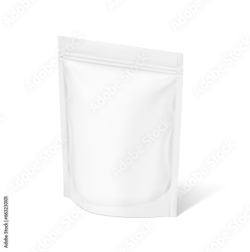 Pouch bag mockup. Half side view. Vector illustration isolated on white background. Screen mode overlay, it's easy to make a realistic mockup of your product. EPS10.
