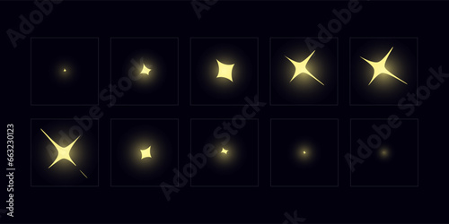 Shine VFX animation frame. Shine effect for video games, cartoon, advertising video and motion design. Hand drawn vector illustration.