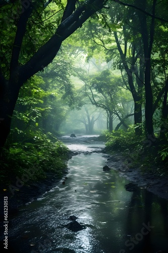 Natural landscape in rainy weather