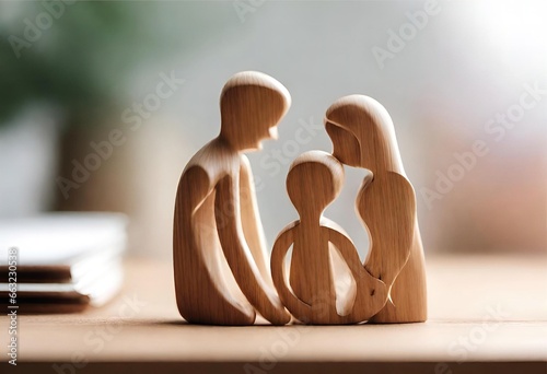 Loving Family Concept: Wooden Figurines Illustrate Family Happiness Home and Family Joy