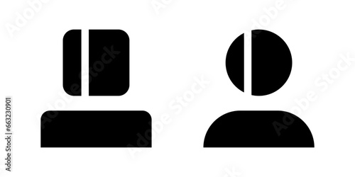 Person icon design human silhouette. ID number slavery concept. Letters I and D forming character head. Black symbol on white background.