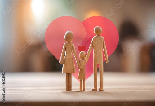 Loving Family Concept: Wooden Figurines Illustrate Family Happiness Wooden Figurines in Love