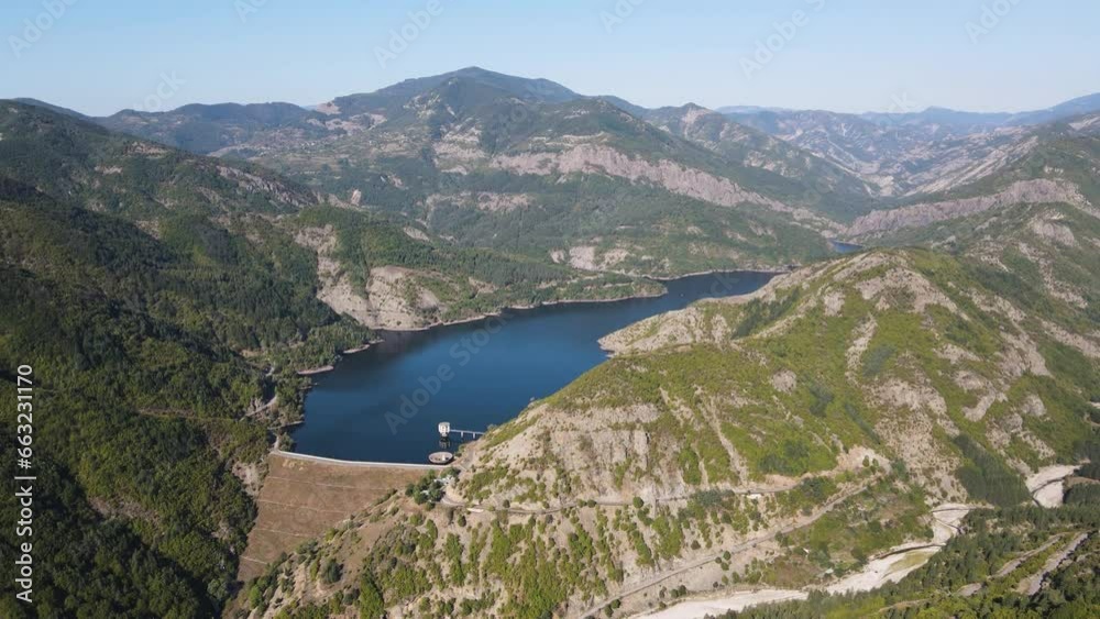 Amazing Aerial view of Borovitsa Reservoir at Rhodope Mountains, Bulgaria Amazing Aerial view of Borovitsa Reservoir at Rhodope Mountains, Bulgaria