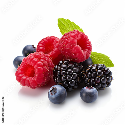 raspberry and blackberry on white background