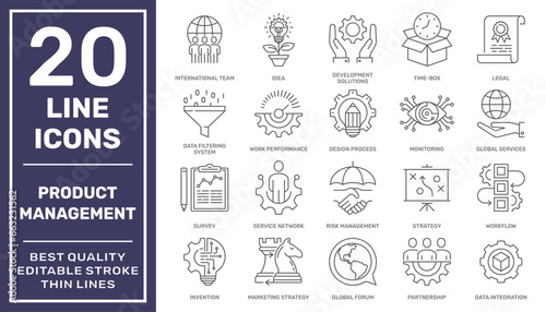 Project Management related vector icons. Business Management and Growth Vector Line icon set. Editable Stroke. EPS 10