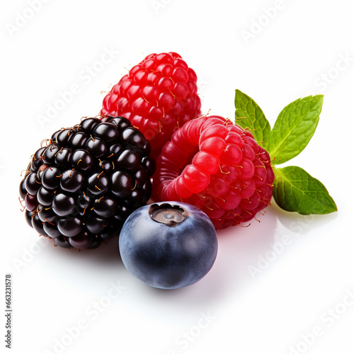blackberry and raspberry on white background