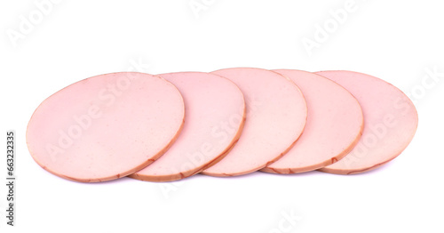 Fototapeta Naklejka Na Ścianę i Meble -  Sliced boiled ham sausage isolated on white background
