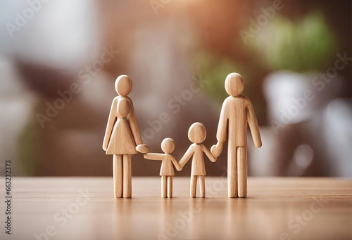 Loving Family Concept: Wooden Figurines Illustrate Family Happiness Family Life