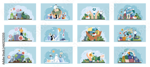 Climate change. Save the planet. Vector illustration Embracing sustainability is crucial for tackling challenges global warming We must take meaningful actions to change climate patterns and safeguard