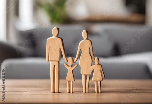 Loving Family Concept: Wooden Figurines Illustrate Family Happiness Family Life