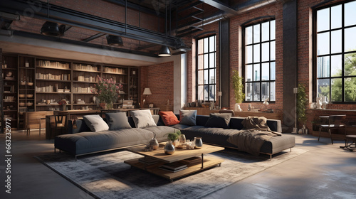 dark living room industrial style - Generative Ai 
