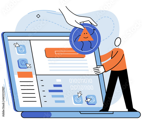 Application testing metaphor. Vector illustration. Software testing, defensive line safeguarding from unexpected breakdowns Application testing, crucible where coding errors are uncovered