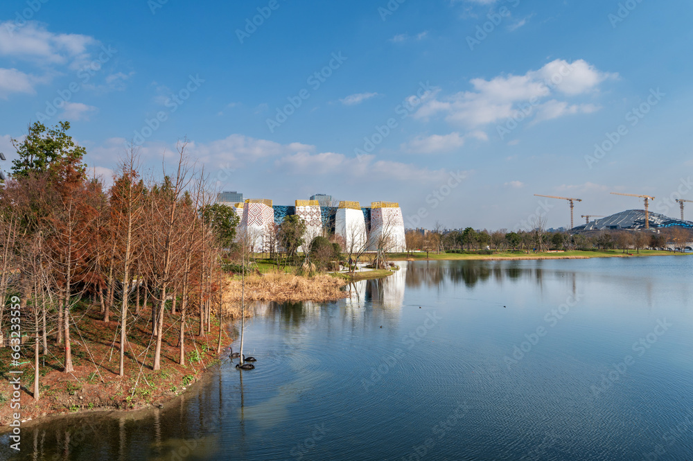 Fototapeta premium landscape with river and sky