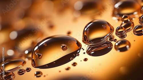 Oil Drops Closeup Background - yellow gold liquid and bubbles - Ai