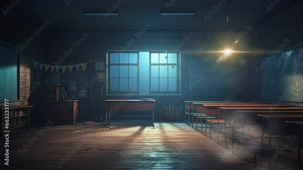 back to school concept with classroom in the night background with anime or cartoon style. seamless looping time-lapse virtual video animation background. back to school concept with classroom in the night background with anime or cartoon style. seamless looping time-lapse virtual video animation background.