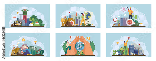 Climate change. Save the planet. Vector illustration Choose renewable resources to contribute to cleaner planet and combat climate change On World Environment Day, lets unite for well-being our planet