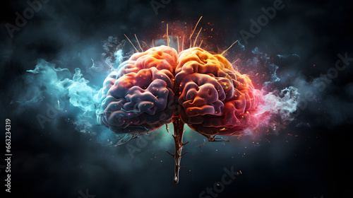 Creative human brain exploding with knowledge and creativity. Ccolorful colors, Bright idea, creative thinking and brainstorming concept