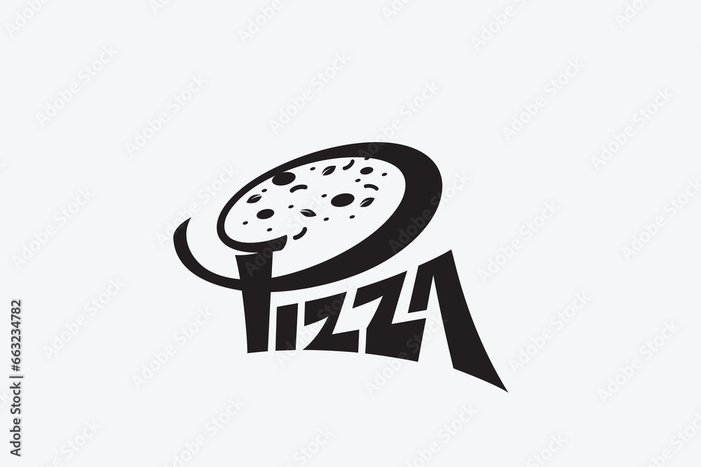 pizza lettering logo. pizza logo template with a combination of pizza lettering and a pizza on the letter P - obrazy, fototapety, plakaty 