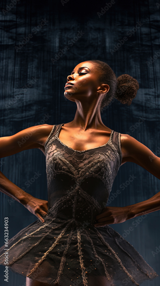 Ballerina Young Graceful African Woman Ballet Dancer Background Selective Focus