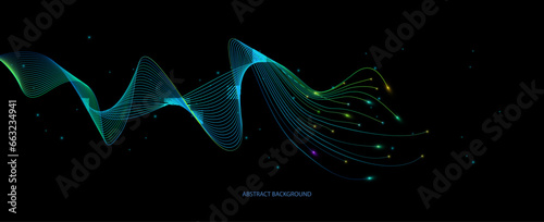 Vector abstract light lines wavy flowing dynamic in blue colors isolated on black background for concept of AI technology, 