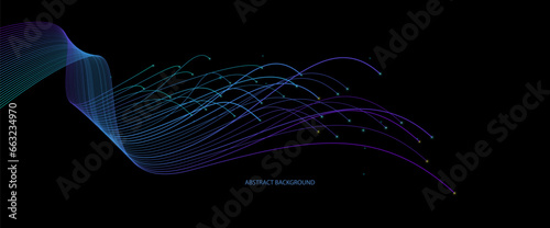 Vector abstract light lines wavy flowing dynamic in blue colors isolated on black background for concept of AI technology, 