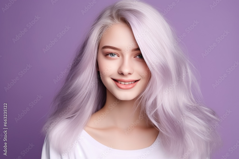 Naklejka premium Youthful Elegance: Teenage Beauty in Purple