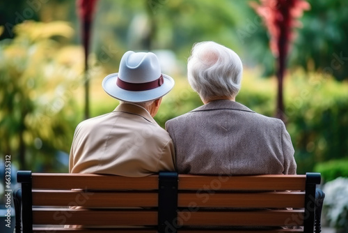 Serene Moments: Elderly Lovebirds Embracing on Park Bench