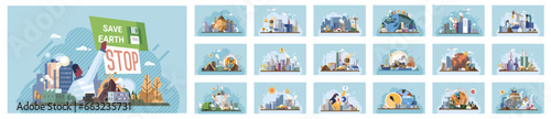 Industrial pollution. Dirty waste. Environmental pollution. Vector illustration. Air and water pollution are serious threats to our wellbeing Factory emitting smoke has become symbol environmental