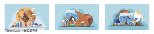 Industrial pollution. Dirty waste. Environmental pollution. Vector illustration. Factory emitting smoke represents unchecked growth industry Toxic waste chemicals are affecting groundwater quality