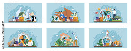 Climate change. Save the planet. Vector illustration Environmental protection is shared responsibility to counteract global warming Lets address climate change and protect earth through sustainable