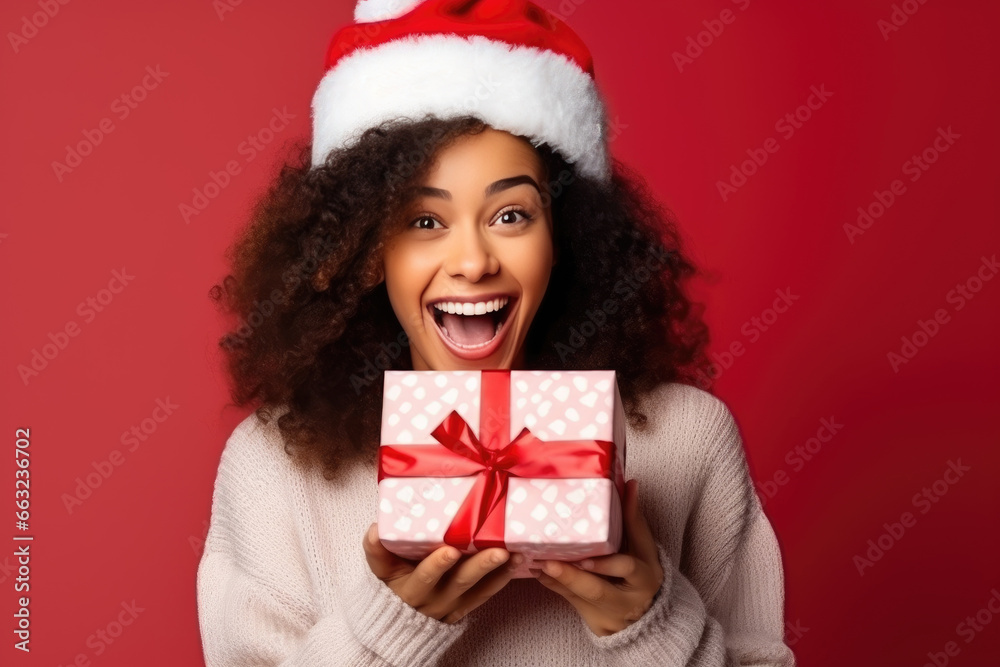 Christmas Excitement: Curly Girl with Gift Christmas Excitement: Curly Girl with Gift