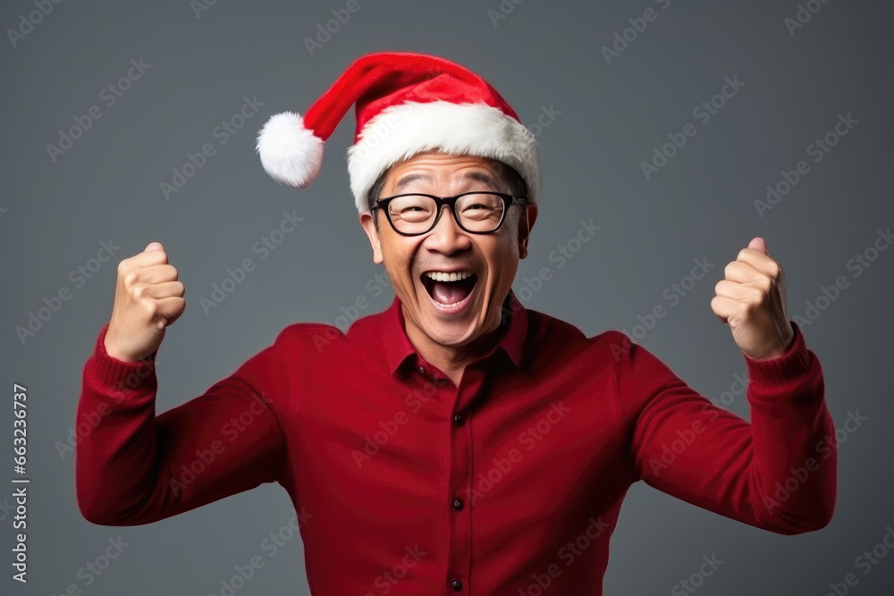 Smiling Asian Guy Welcoming Christmas Cheer Smiling Asian Guy Welcoming Christmas Cheer