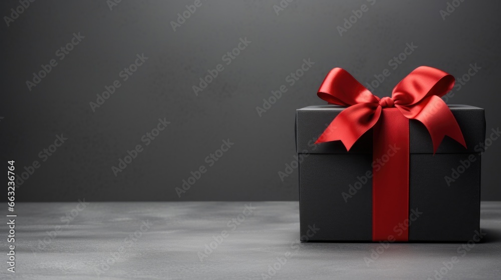 sale of gift box with red ribbon and black bow. sale of gift box with red ribbon and black bow.