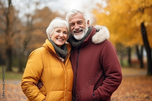 Elderly Affection in Fall Scenery