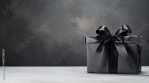 Black box with black gift box on black background.
